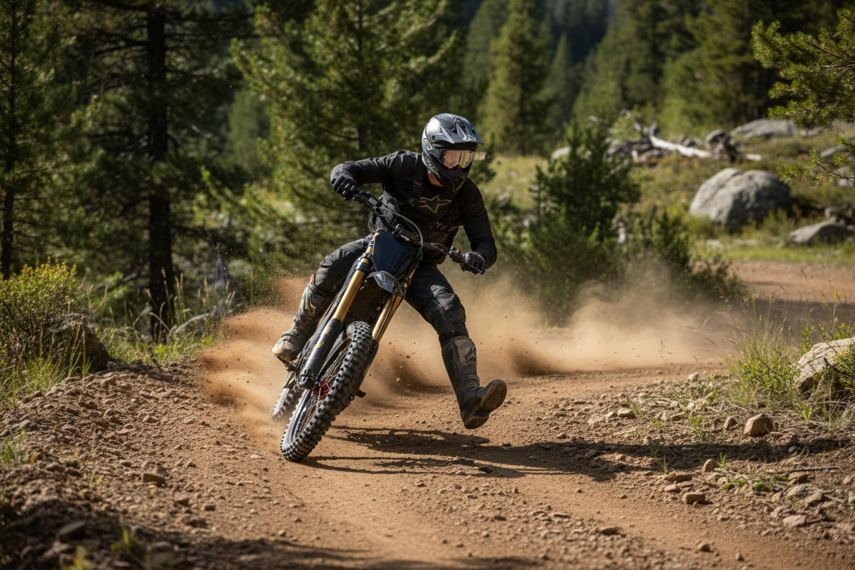 Person riding black electric dirt bike